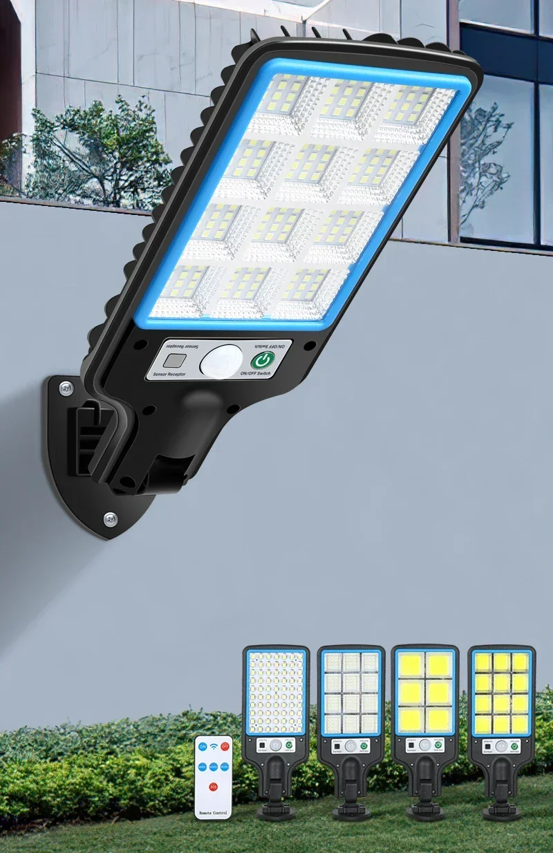 Description Picture 2 of itemNew Solar 114 LED Street Light 3 Light Modes Motion Sensor Outdoor Waterproof Garden Courtyard Porch Decoration COB Wall Lamp