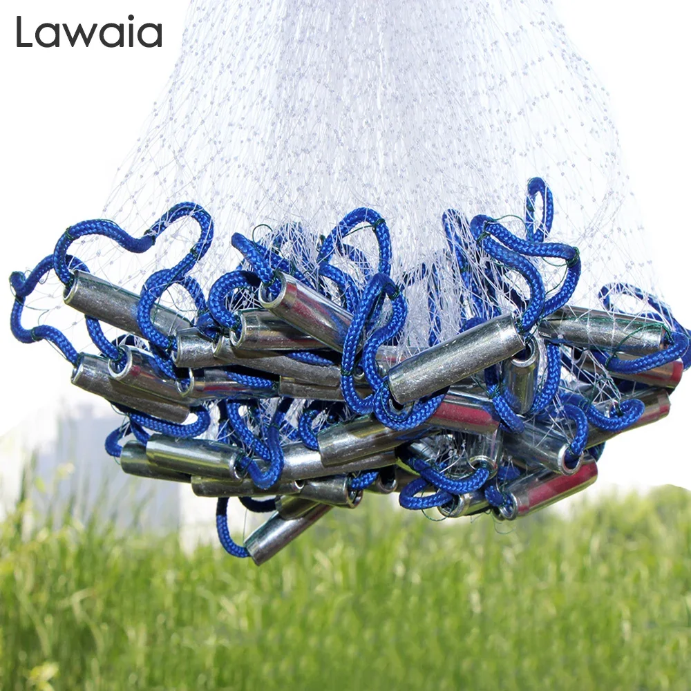 Lawaia Cast Net Monofilament Nylon American Style Fishing Net Hand Throw With Sinker Fishing Tool