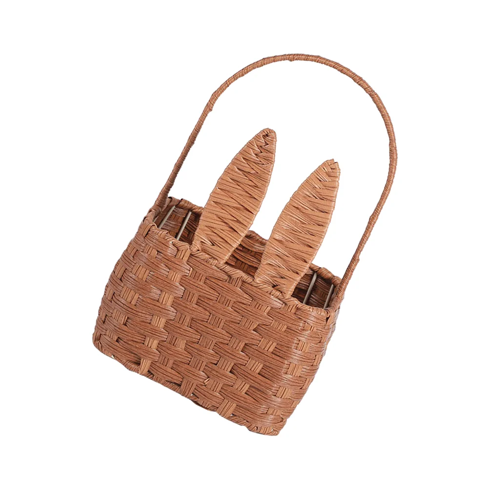 

Wicker Easter Basket Handle Bunny Woven Basket Rabbit Picnic Basket Cute Rabbit Ears Rattan Gift Wine Basket Empty Harvest