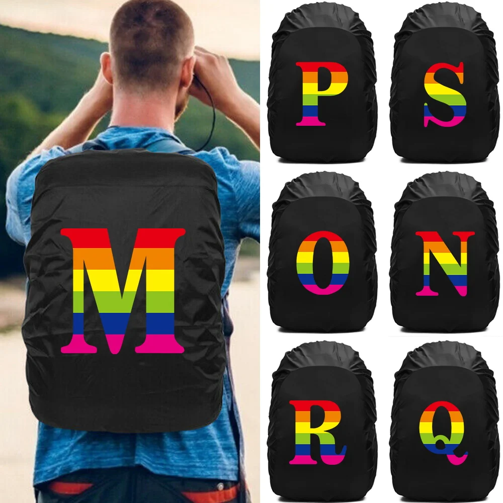 Rainbow Letter Print 20-70L Waterproof Backpack Rain Cover Outdoor Sport Cycling Safety Light Raincover Case Bag Camping Hiking