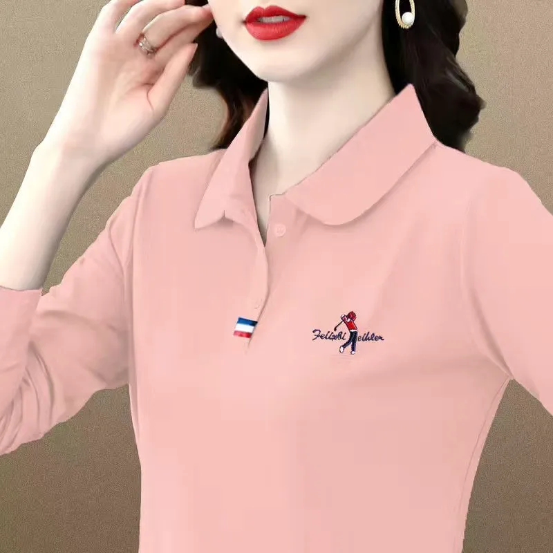 

Women Golf Wear tee Embroidery Polo Shirt Spring Summer Elastic Golf T-shirt Fashion High Quality Sports Tops Ladies Tennis Tees