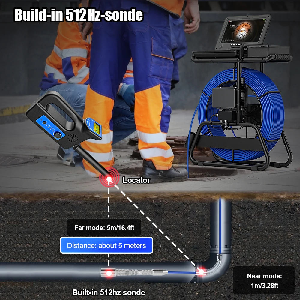 sewer inspection camera setup on ground with monitor and reel
