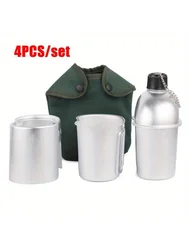 4-Piece Military-Style Aluminum Canteen Cookware Set with Canvas Carrier (1 Set(4PCS))