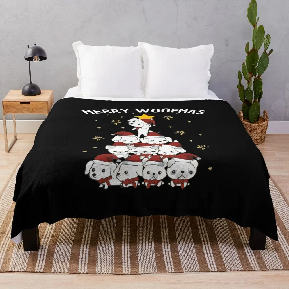 

Merry Woofmas Dog Christmas tree with funny Santa puppies Throw Blanket Sofas Summer Beddings Blankets