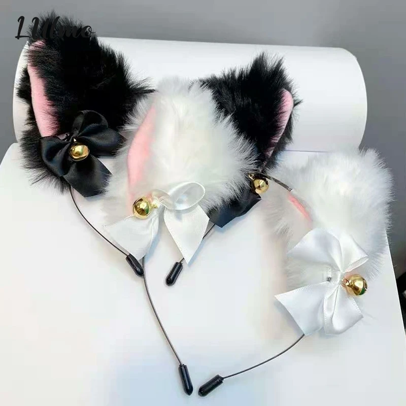 

Sexy Cat Ears Headband for Women Girls Lace Bow Necklace Plush Bell Hairband Cosplay Masquerade-Party Costume Hair Accessories