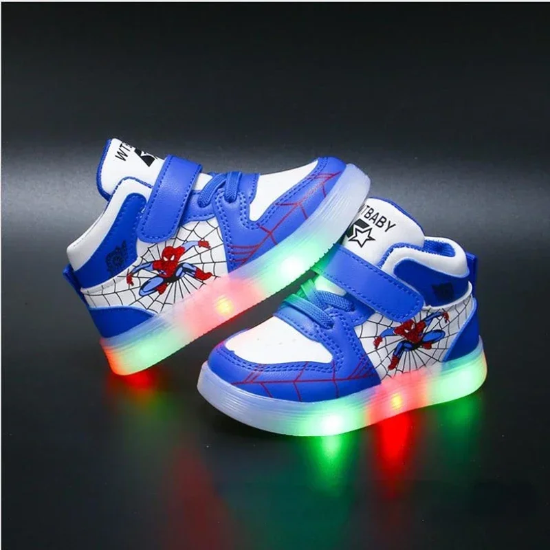 Disney Children's Led Light Shoes Fashion Aoger Spiderman Boys Sneakers Girls Cartton Casual Shoes Breathable Kids Sport Shoes 5