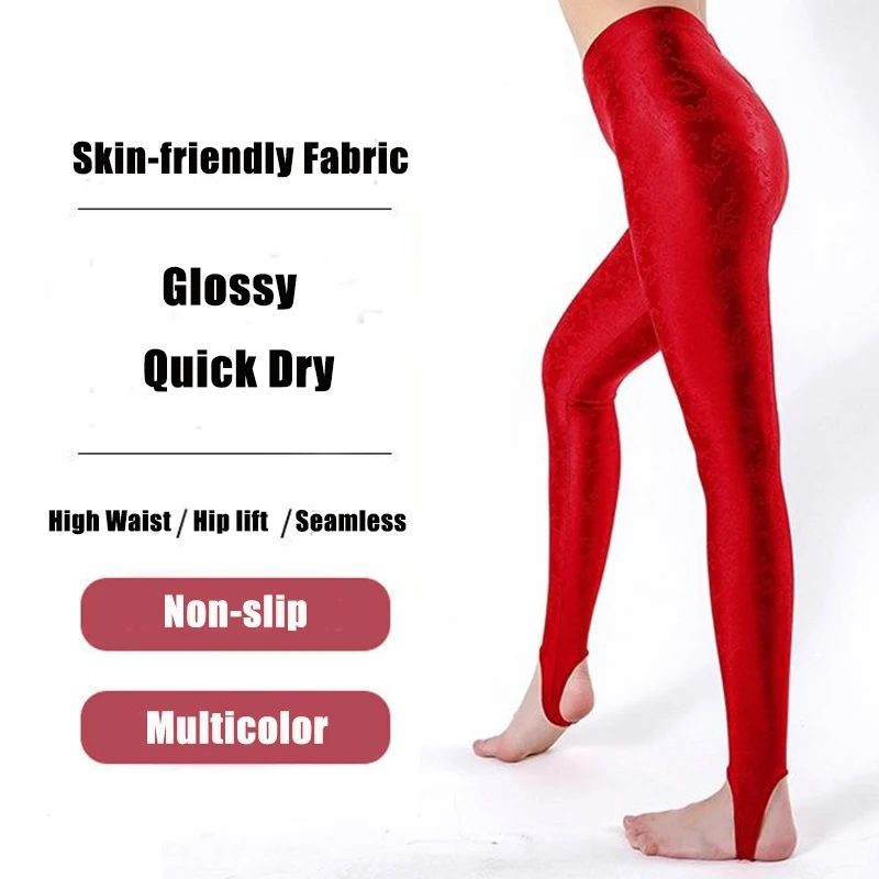 Summer Spring Floral Print Women Glossy Step on Foot Leggings Plus Size Fitness Running Workout Yoga Pants Trousers