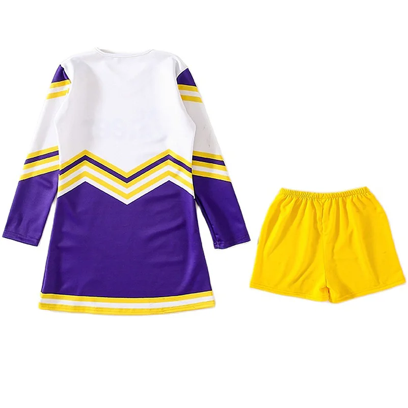 Girls Women Cosplay Costume Cheerleader Outfits V Neckline Letter Print Patchwork Style Dance Dress Cheerlead pompoms Socks
