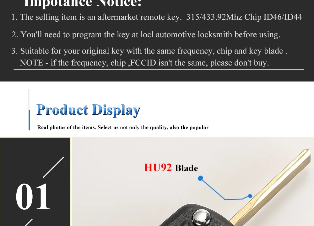 Keyforkess EWS ID44 / ID46 315/433.92Mhz Flip chiave auto per LAND ROVER Range Rover Vogue 2006-2009 HU92 3BTNFolding telecomando 11 Keyforkess EWS ID44 / ID46 315/433.92Mhz Flip chiave auto per LAND ROVER Range Rover Vogue 2006-2009 HU92 3BTNFolding telecomando - S3087912b953f4d989cf8013496119792a