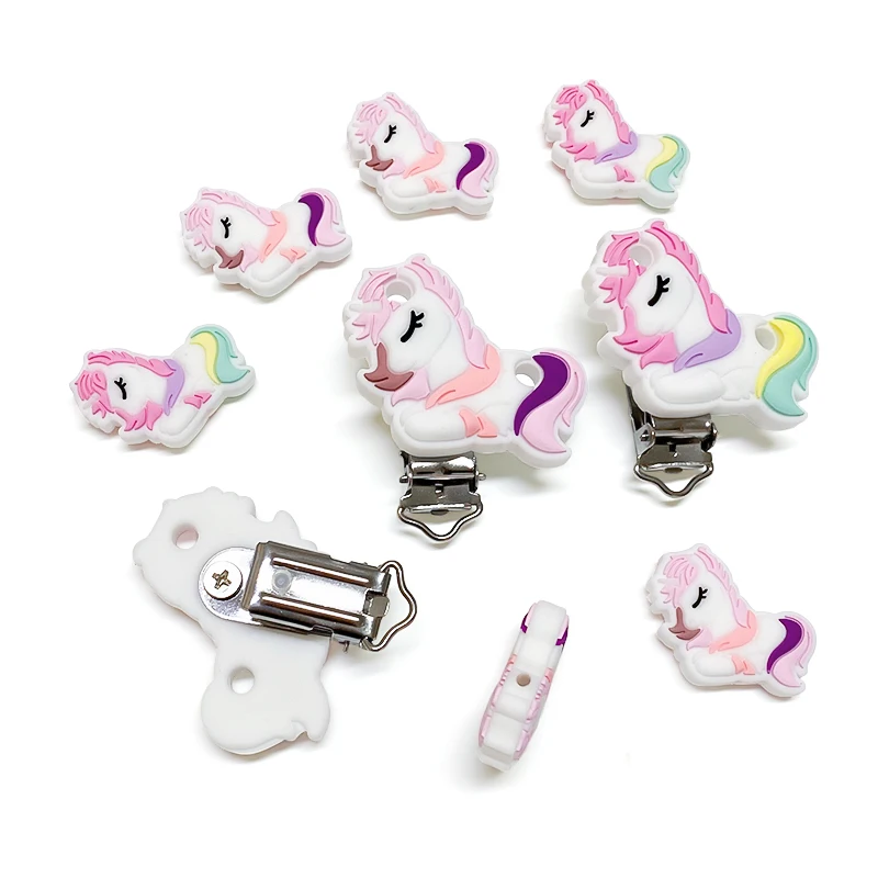 3/10pcs Silicone Unicorn Beads Teether Food-Grade Chewing DIY Nipple Chain Jewelry Accessories