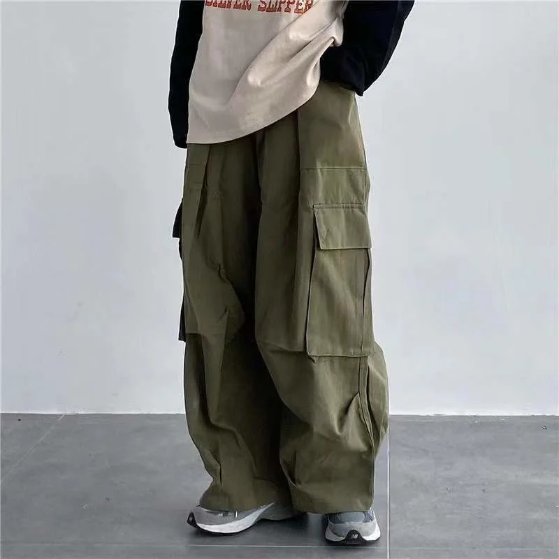 

Streetwear Loose Casual Pants Large Pocket Wide Leg Pants Overalls Retro Super Military Oversized Sweatpants Fashion Trousers