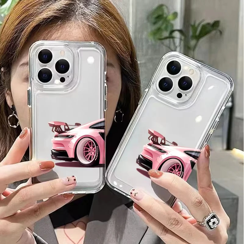 Trendy Pink Luxury Car Transparent Soft Phone Case Cover