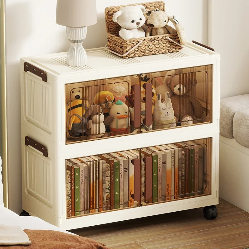 Foldable storage cabinet - movable multi-level double-door storage cabinet - living room and kitchen transparent storage box - 5