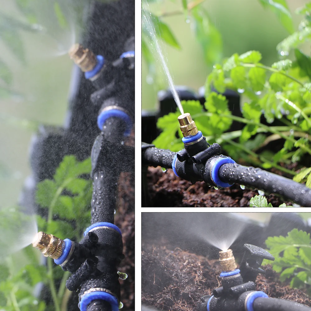Outdoors Garden Adjustable Brass Nozzle Atomizer Kit 5/8mm Hose Nebulization Humidification Cooling Watering System Lawn Spray 6