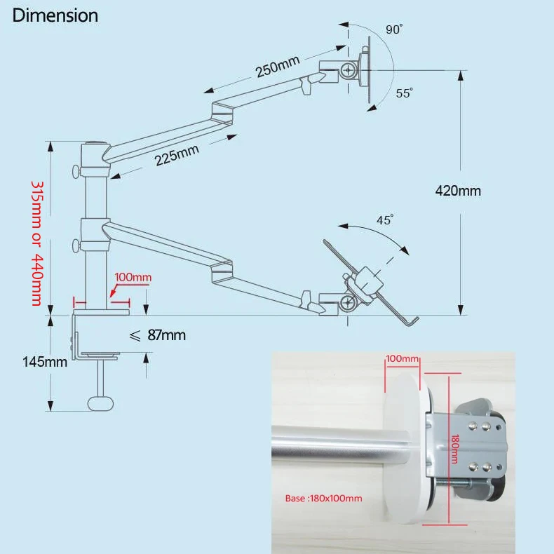 Alumínio Rotating Multimedia Desktop Stand Lcd Dual Monitor 17 Laptop Mount Stand Table Full Motion Braço Ol3l 32 - Image 6