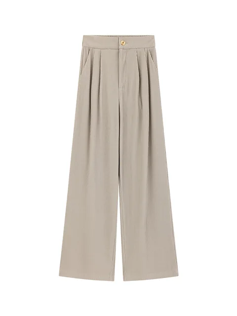 Spring High Waist Wide Leg Pants Women Loose Fit Straight Trousers Petite Friendly Flowy Long Pants Casual Floor-Length Style 6