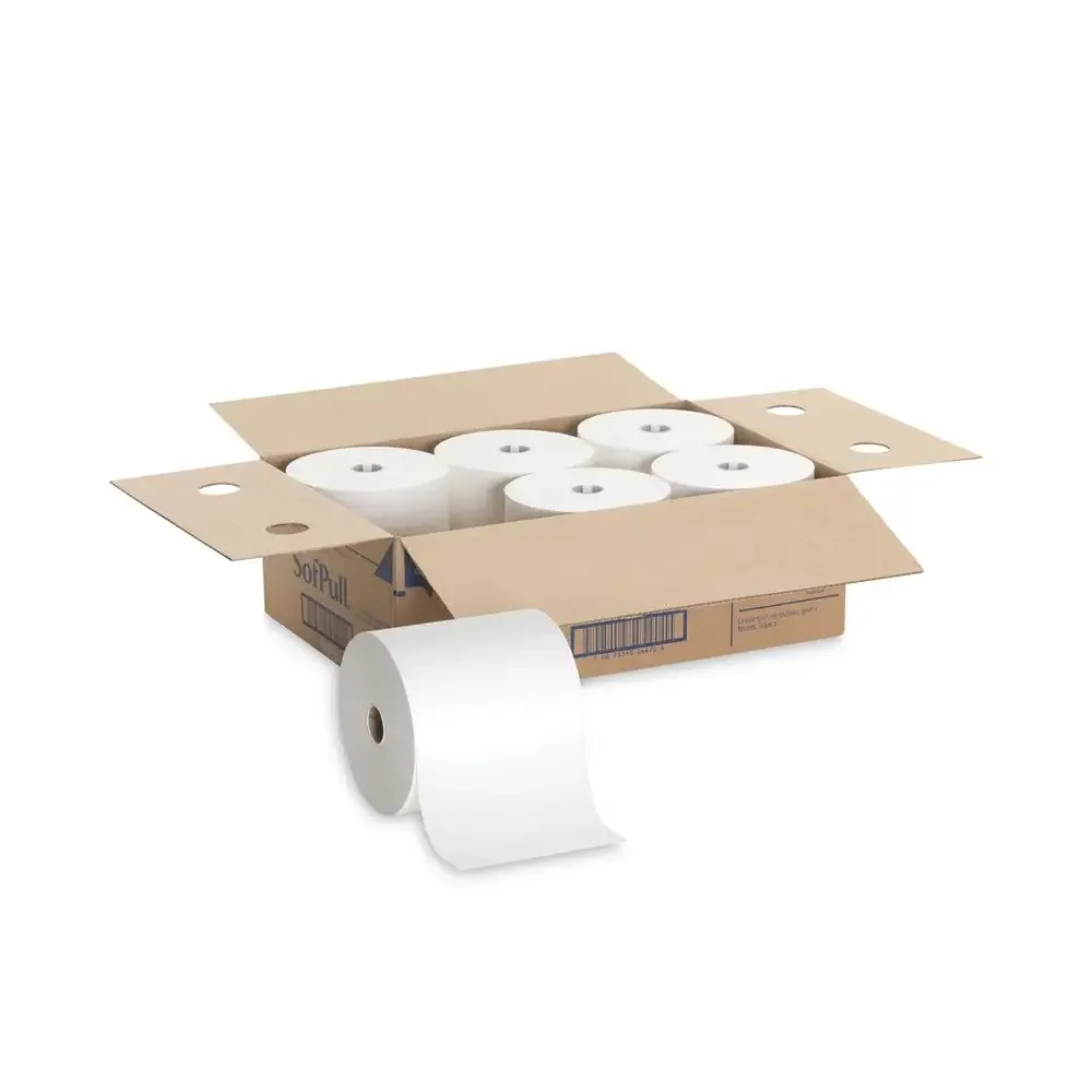 Strong Absorbent White Paper Towel Roll 1 Ply 6 Rolls/Carton USDA Certified Biobased Multipurpose Cleaning Towel