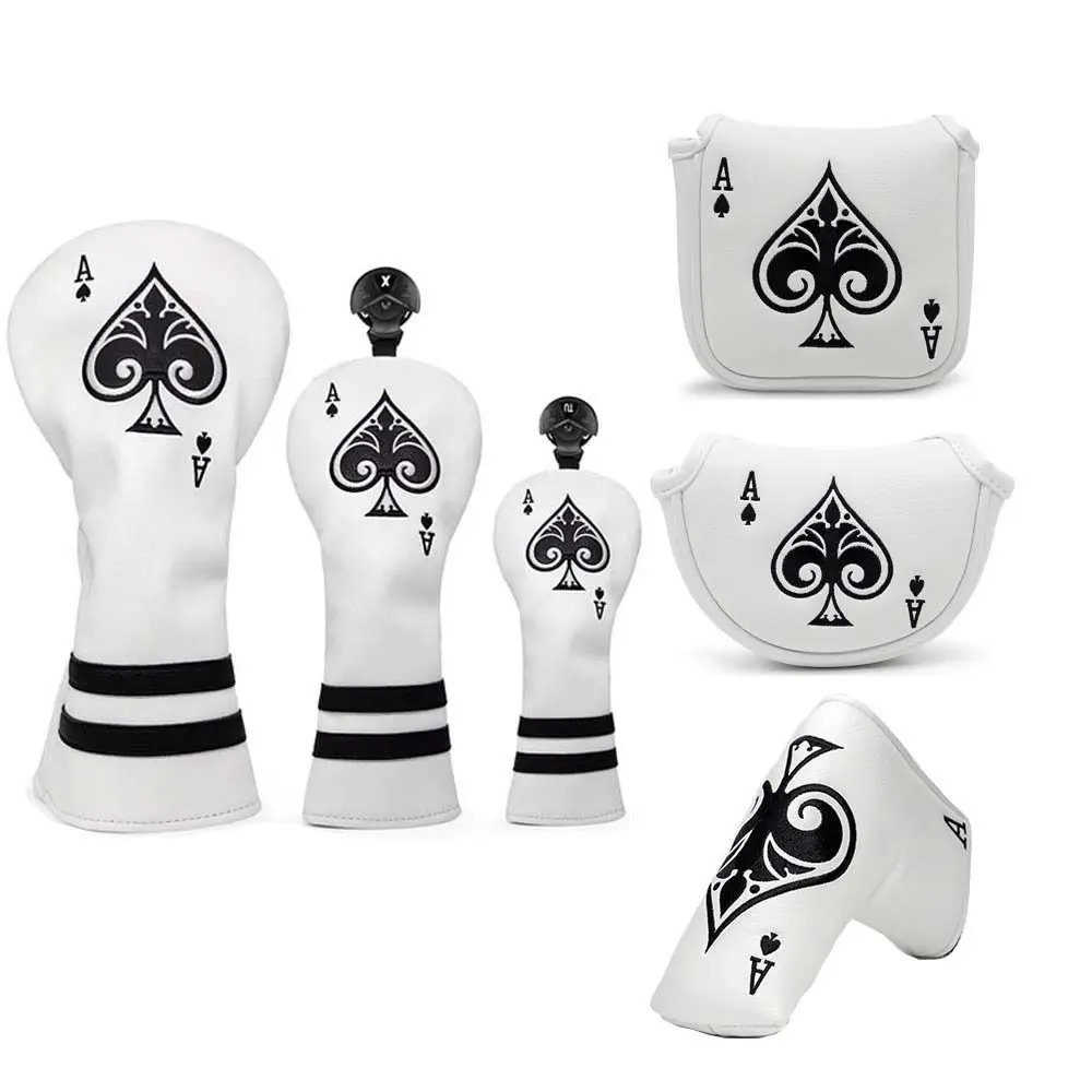 Golf Club Headcovers Spade A for Driver Fairway Hybrid Head covers Blade Putter Mallet Putter Covers Iron Clubs Headcover