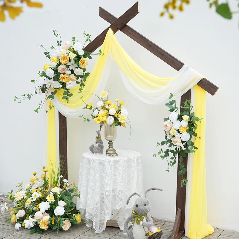 Yellow and White Floral Hanging Arrangement with Greenery – Wedding and Event Decor Prop