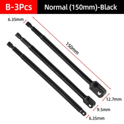 Premium Socket Adapter Drill Bits Set - Impact Grade Power Extension with Hex Shank (B-3Pcs Black 150mm)