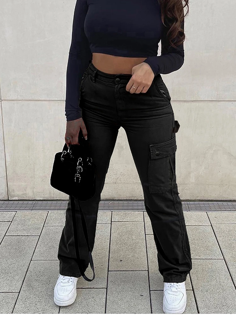 Description Picture 6 of itemWomen's Cargo Pants Clothes Casual Baggy Straight Tooling Trousers Y2k Clothing High Waist Loose Long Pants Harajuku Streetwear