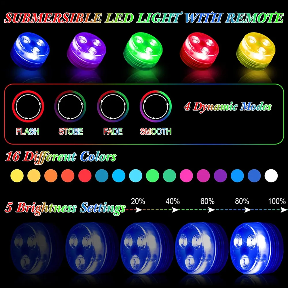10/12 개 RGB 색상 IP68 방수 미니 Led 차 빛 수 중 램프 휴일 장식 및 파티, 새 해에 대 한 24 키 원격
