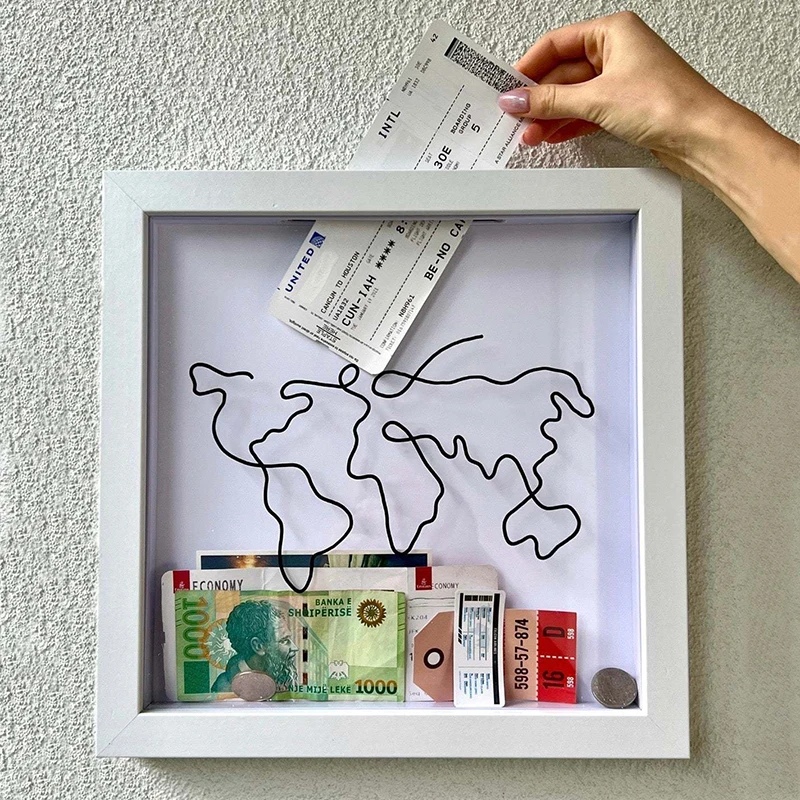 Adventure Archive Boxes Travel Ticket Shadow Box With Slot Memory Boxes Keepsakes Money Ticket Holder Map Storage Frame Holder for Cash Box Treasure Box