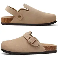 Evshine Sabots et mules unisexe en cuir véritable pour femmes et hommes, à enfiler, avec sangle réglable, soutien de la voûte plantaire et semelle intérieure en liège 4
