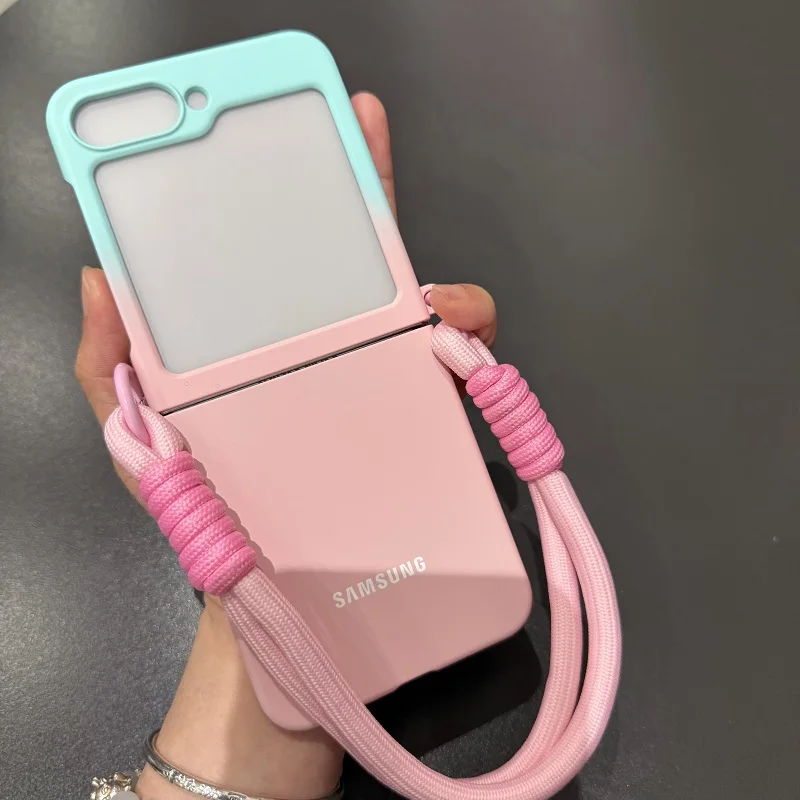 Gradient Color Skin Feel Case with Lanyard and Hinge Cover