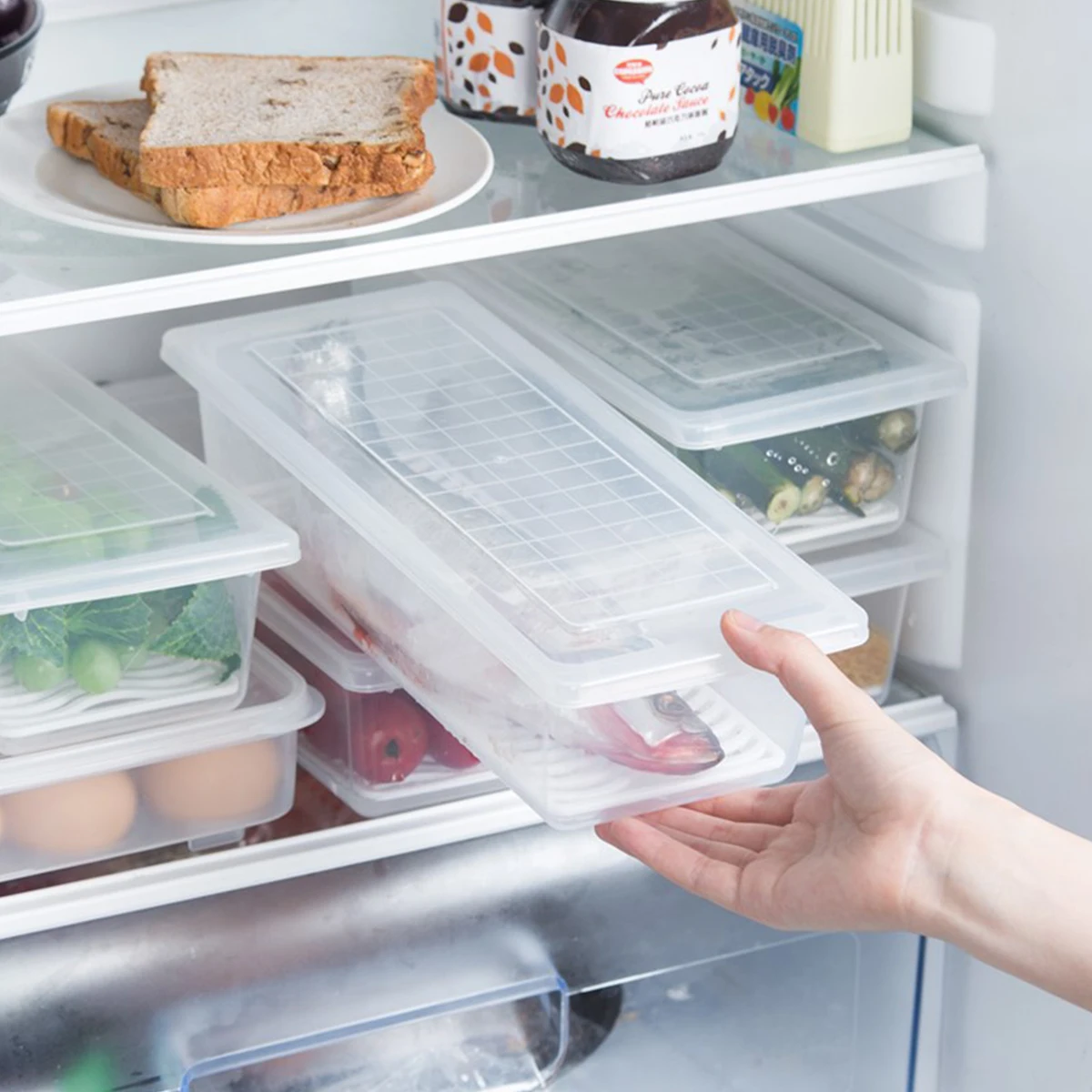 Crisper Plastic Transparent Box Rectangular Refrigerator Refrigeration Special Sealed Food Grade Kitchen Storage Box 4