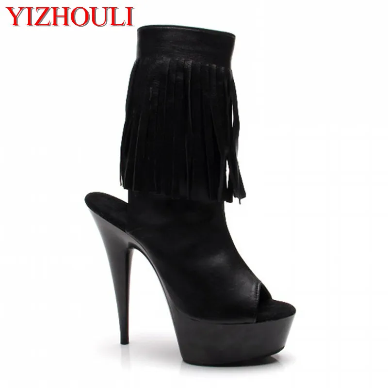 

15 cm high heel boots, fish mouth sexy, sexy decorated boots, club fashion women's ankle dance shoes