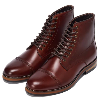Calf Leather Chelsea Boots Men Winter Cowboy Driving Shoes Motorcycle Full Grain Leather Western Boots for Men