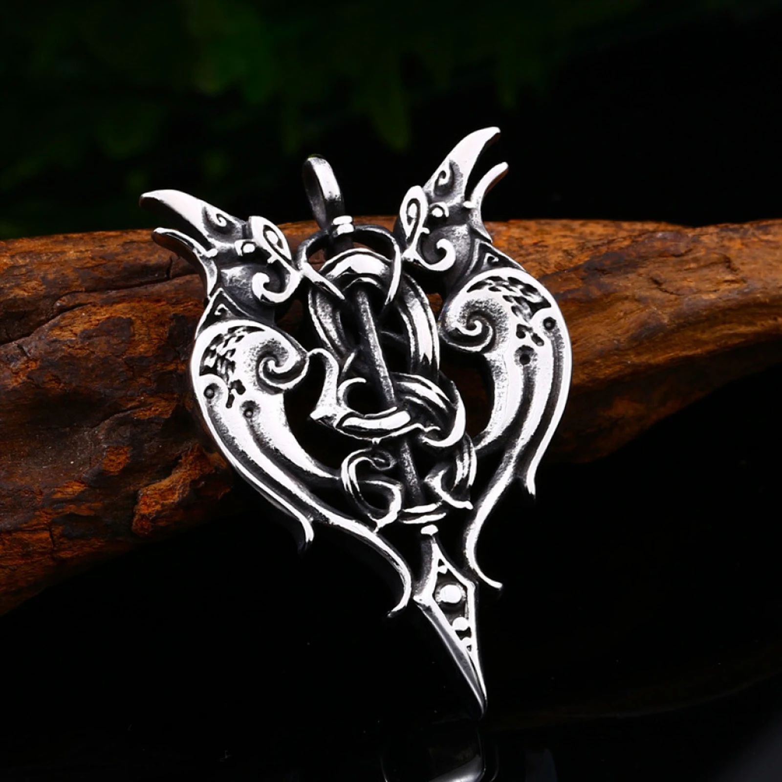 Nordic Viking Vintage Raven Pendant Necklace, Men's Cow Pendant Stainless Steel Jewelry, Best Gift for Men