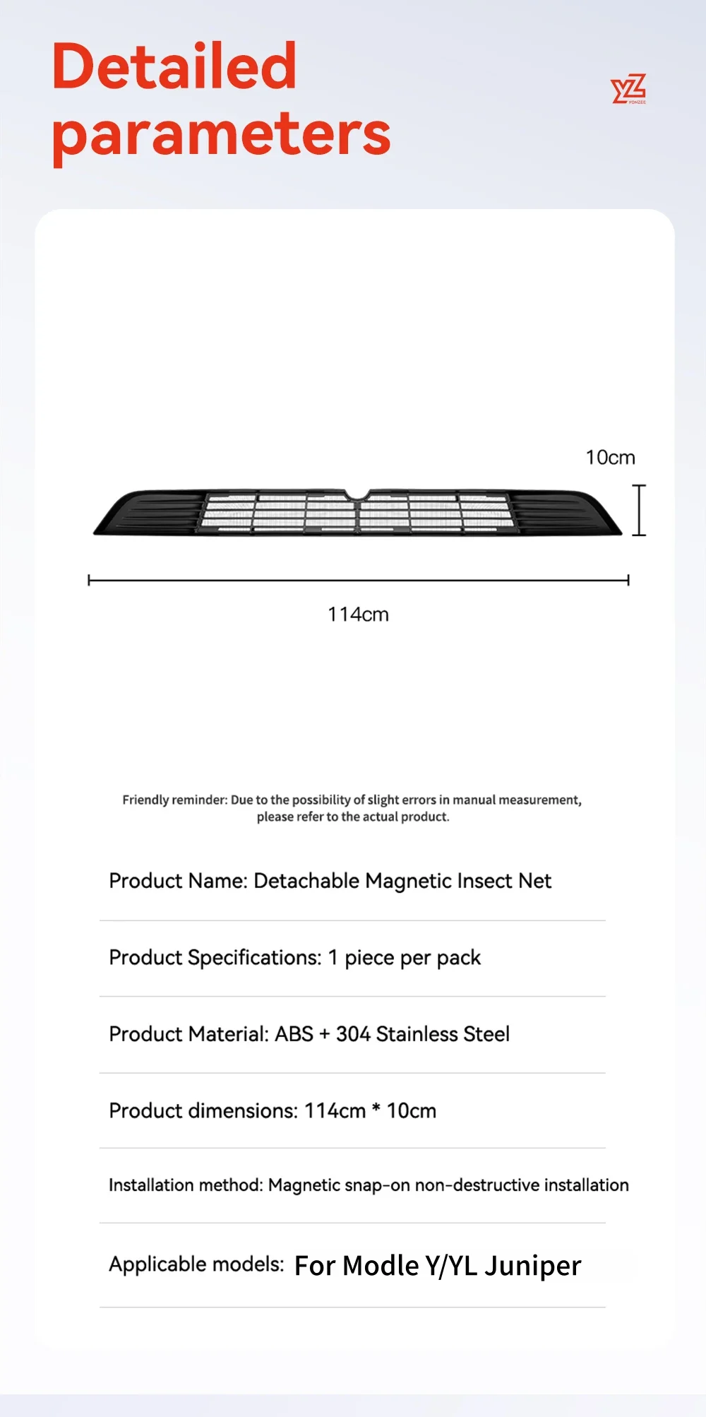 YZ Für Tesla Model 3/Y/YL Juniper Highland 2026 Frontgrill Magnetische Abdeckung Unterer Stoßfänger Insektenschutz Einfache Demontage – Detail 13