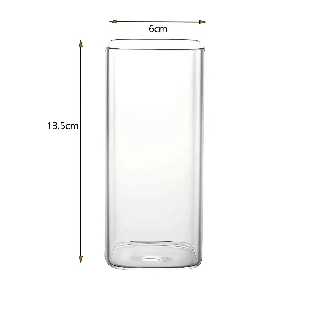 Home Transparent Square Heat Resistant Coffee Glass Cup with Lid and Straw, Milk, Tea, Juice Cups, Coffee Mug for Bar Drinkware