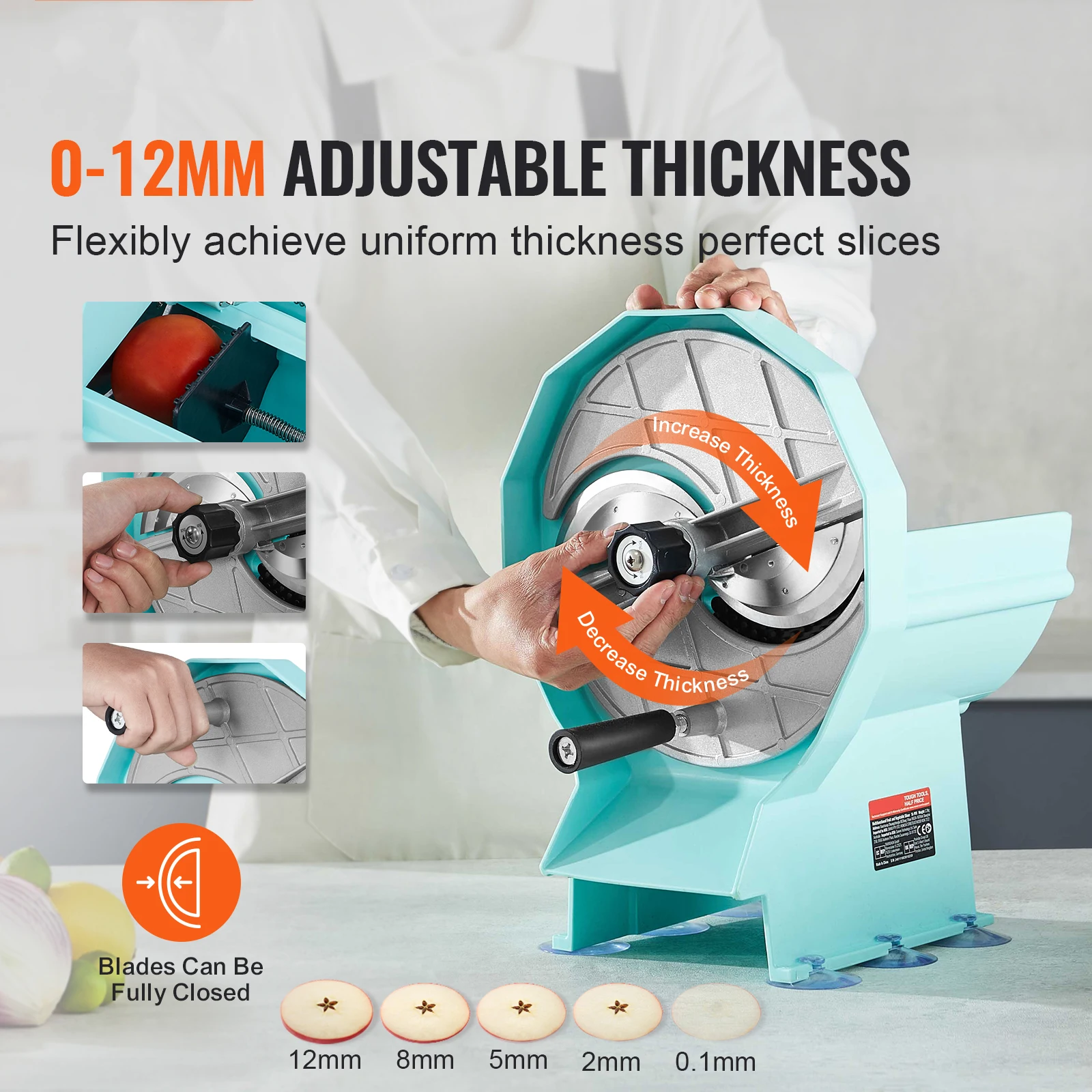 SucceBuy Manual Vegetable Fruit Slicer 0-0.5"/0-12mm Adjustable Commercial Slicer Machine Stainless Steel Blade Food Cutter 3