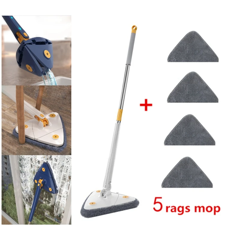 

360° Rotatable Triangle Mop Telescopic Rotatable Spin Cleaning Mop Squeeze Wringing Dry Use Water Absorption -B