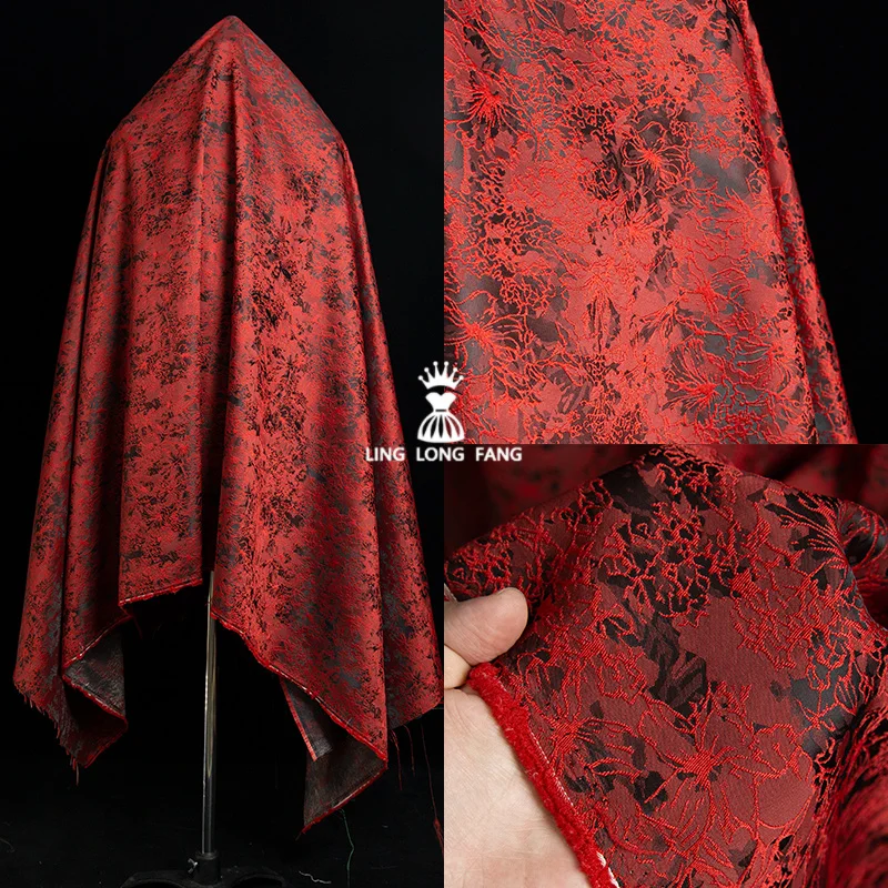 Red Thread Plant Jacquard Fabric Brocade Clever Suit Jacket Cheongsam Chinese Style Vest Fabric