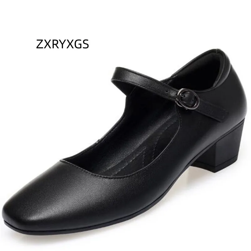

ZXRYXGS Elegant Comfortable Premium Cowhide Women Leather Shoes High Heels 2023 Large Size Autumn Work Dance Women's Shoes