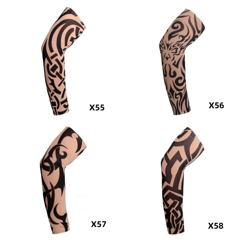 4 pieces New Flower Arm Tattoo Sleeves Seamless Outdoor Riding Sunscreen Arm Sleeves Sun Uv Protection Arm Warmers For Men Women