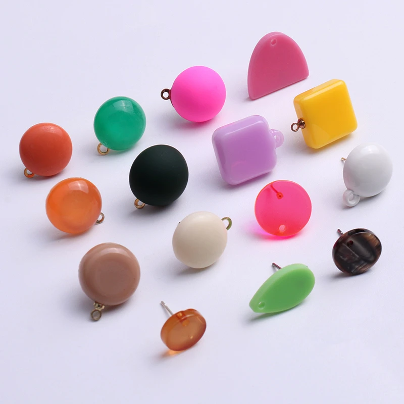 

10pcs Waterdrop Square Round Shape Earring Settings with Needles Resin Yellow Pink Orange Green Red Ear DIY Accessories
