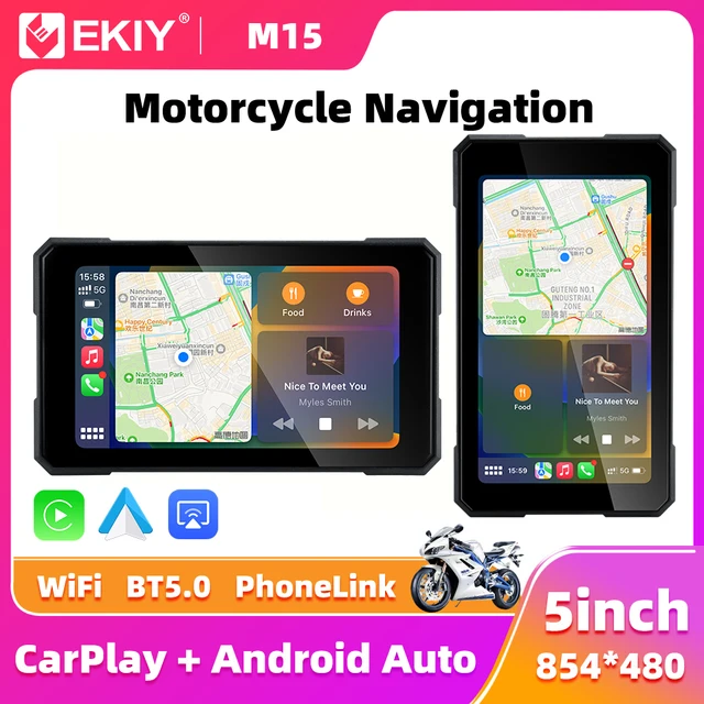 EKIY 5.0 inch Wireless CarPlay Moto Android Auto Portable Digital Motorcycle Dashboard GPS Navigation Removable Display Screen