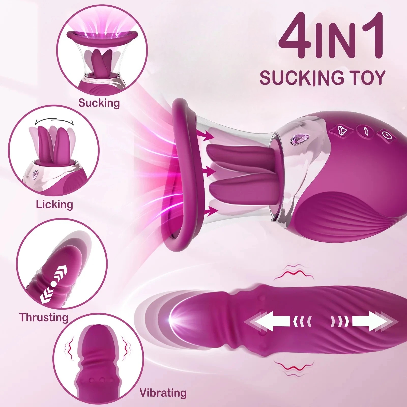 4-In-1 Rose Thrusting Sucking Dildo - Image 3