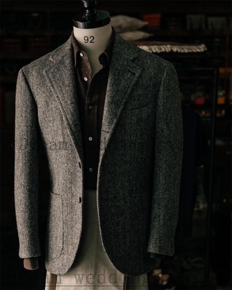

Herringbone Men Suits 1 Pcs Blazer Formal Business Office Coat Tailored Made Single Breasted Party Male Jacket Мужской костюм