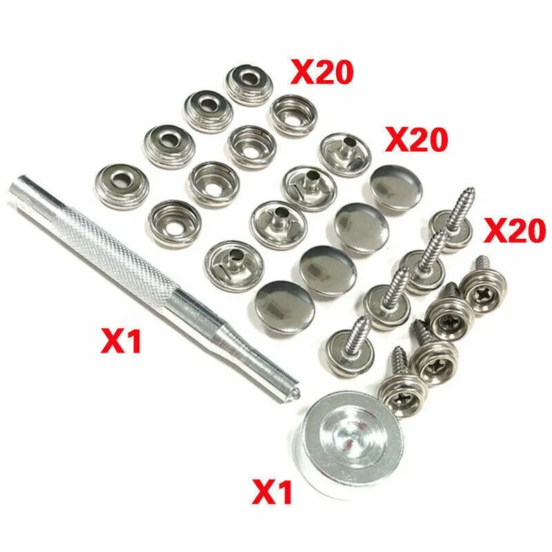 62개 중형 스냅 버튼 키트 (공구 포함) 스테인리스 스틸 캔버스 보트 커버 스냅 버튼 텐트 요트 나사 버클 스냅 버튼 세트