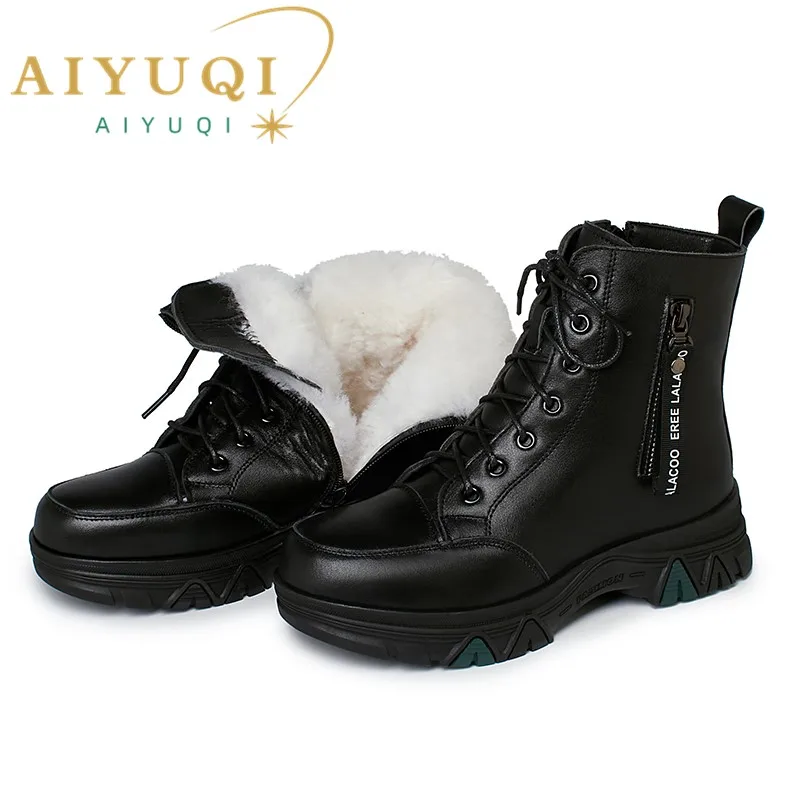 AIYUQI Women Winter Boots 2024 New Large Size Genuine Leather Women Short Boots Non Slip Natural Wool Women's Snow Boots