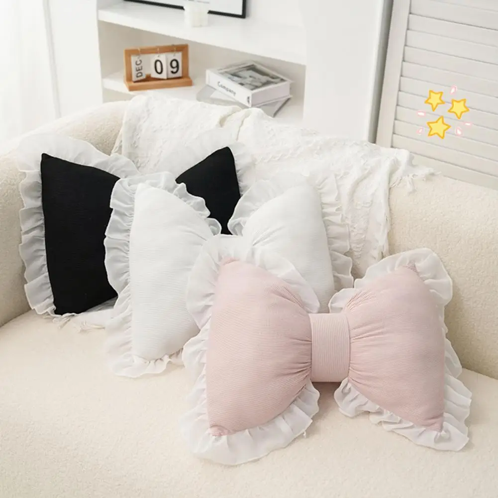 Bow-shaped Cushion Sweet Ruffle Lace Decor Sofa Support Pillow Romantic Fluffy PP Cotton Filling Car Seat Companion Pillow 1pc 2