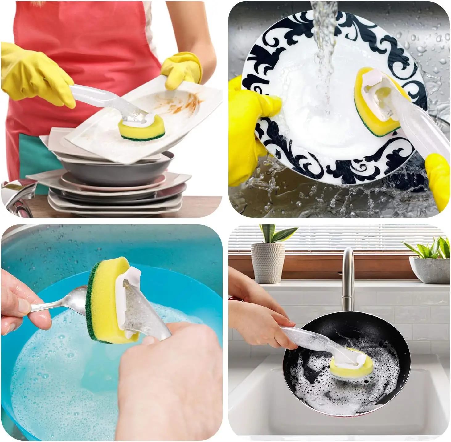 7Pcs Heavy Duty Dish Wand Sponge Replacement Heads Dish Cleaning Brush  Holder