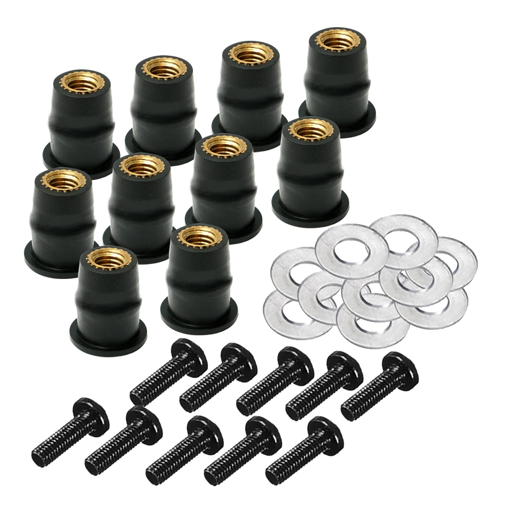10/30PCS M5 M6 Motorcycle Windscreen Windshield Bolts Screws Metric Rubber Well Nut Fastener For Honda Suzuki Yamaha Kawasaki auto fasteners motorcycle fasteners motorcycle screws auto accessories motorcycle accessories car accessories
