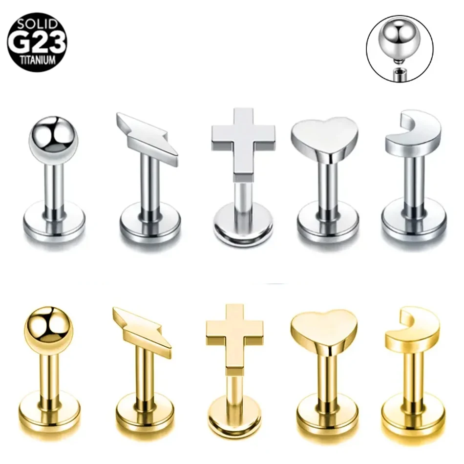 1Pc Titanium Labret Piercing Lip Ring Moon Star Heart Lightning Ear Piercing Oreja Cartilage Tragus Helix Lobe Jewelry Women